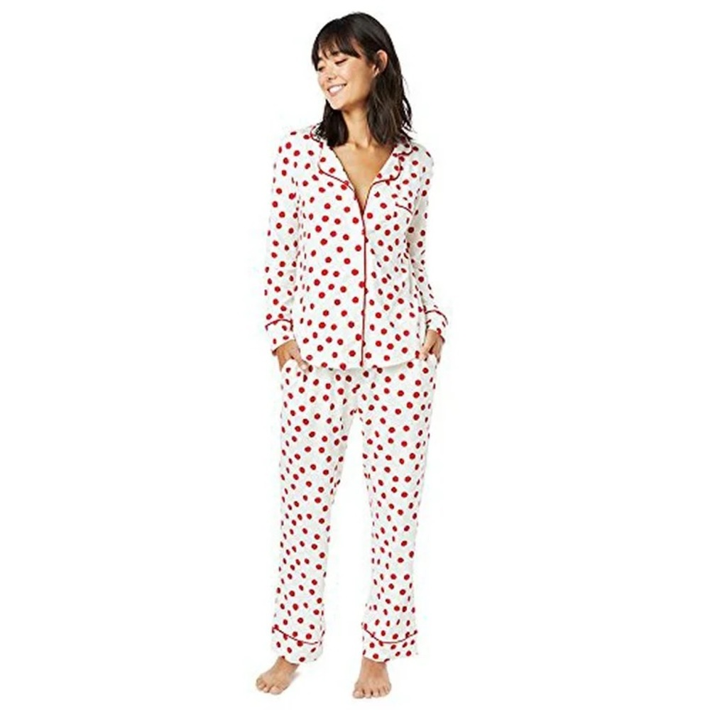 The Cat's Pajamas Women's Red Sprinkle Dots Pima Knit Classic Pajama Set Size XS